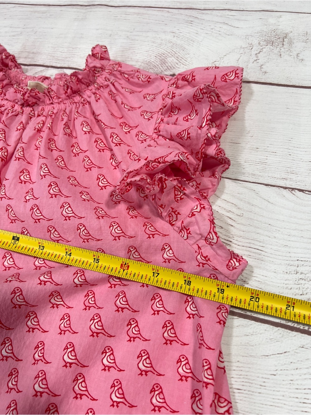Ivy Jane Birds on the Block Top -S- pink ruffle trim print flutter sleeve shirt - Picture 10 of 10